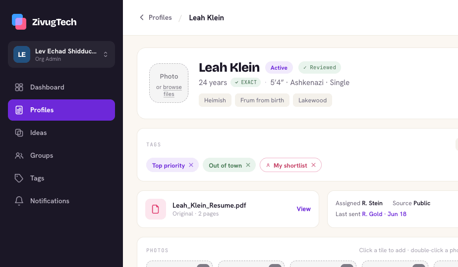 Profile with notes and tasks